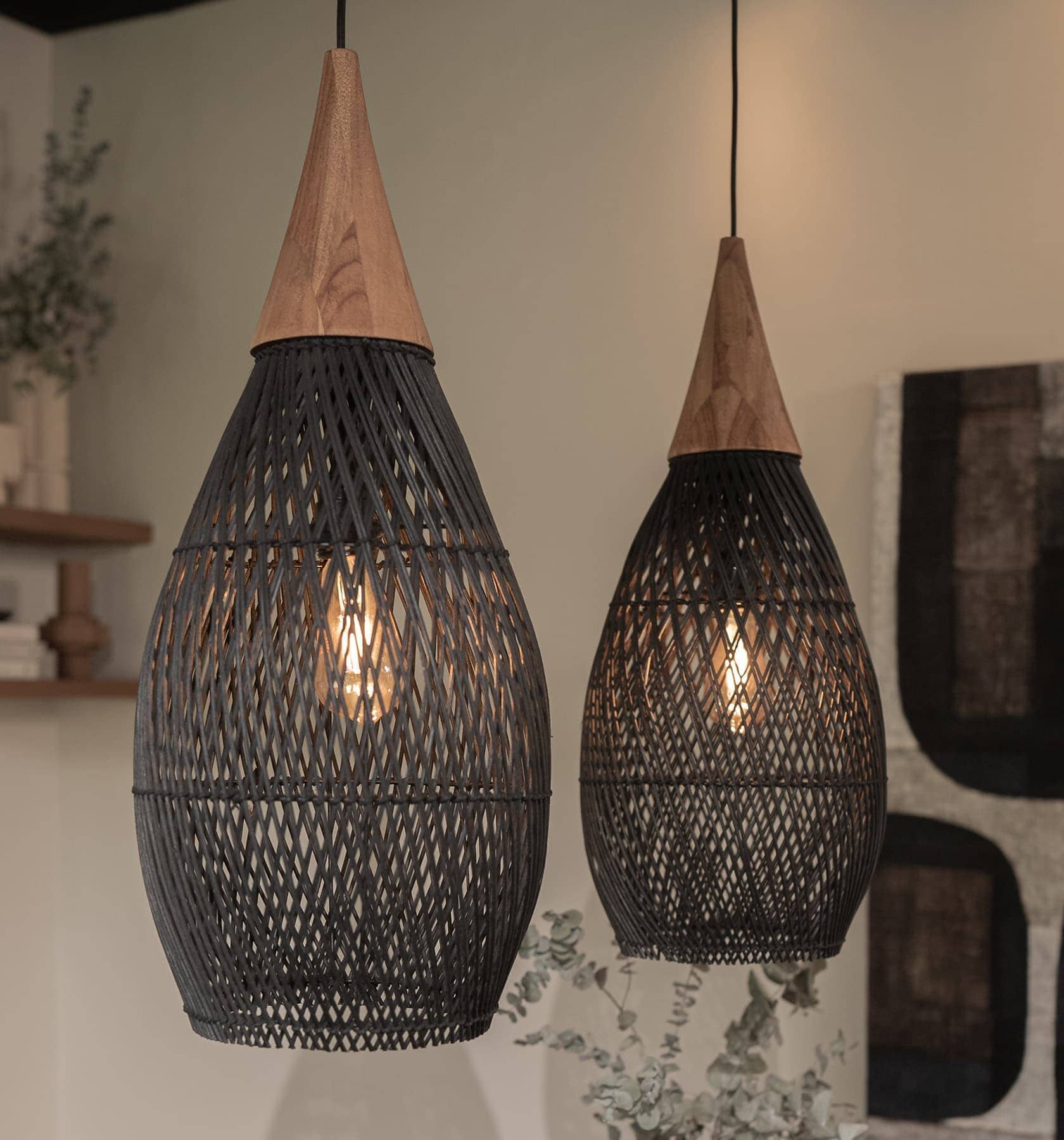 ‍Lightsin Handcrafted Water-Drop Shaped Rattan and Wood Pendant Light (100% off) Lightsin UK 