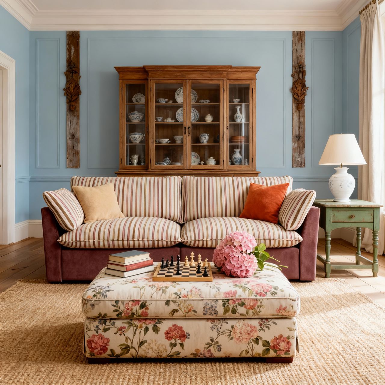 Cottonfy British Retro Check & Striped Sofa with Removable Covers Living and Home 220 CM Boho Stripe Harmony Cotton Blends 