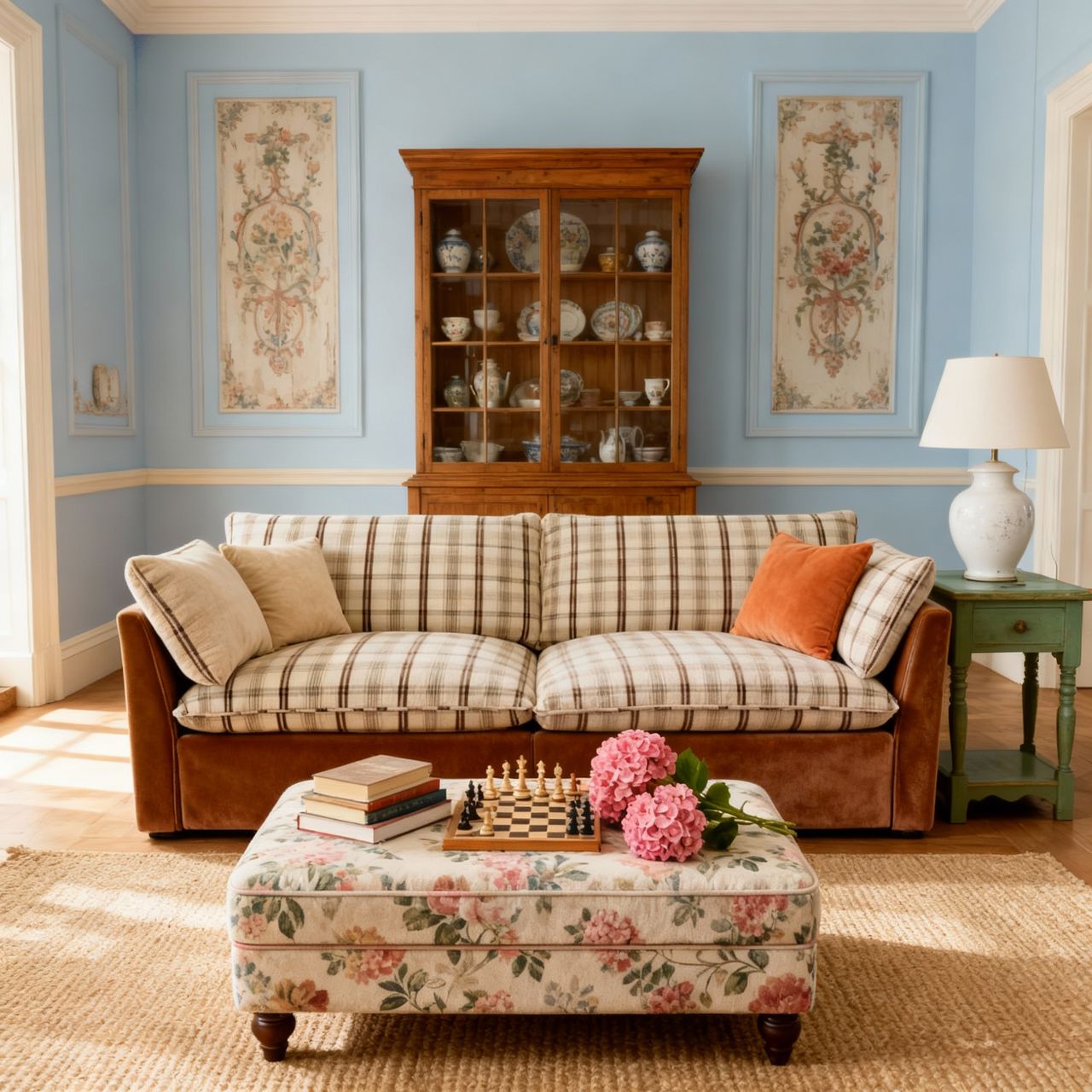 Cottonfy British Retro Check & Striped Sofa with Removable Covers Living and Home 220 CM Vintage Grid Harmony Cotton Blends 