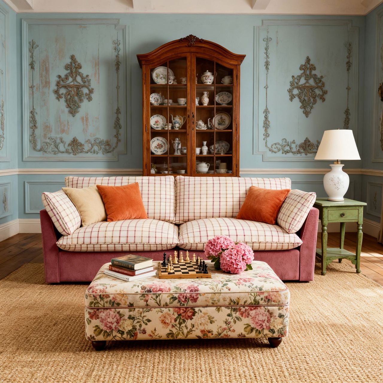 Cottonfy British Retro Check & Striped Sofa with Removable Covers Living and Home 220 CM Rosy Plaid Comfort Cotton Blends 