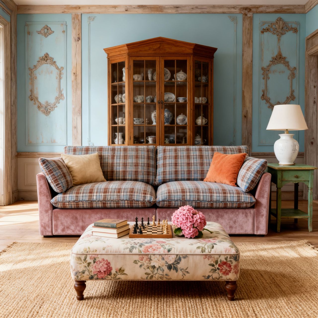 Cottonfy British Retro Check & Striped Sofa with Removable Covers Living and Home 220 CM Earthy Check Blend Cotton Blends 