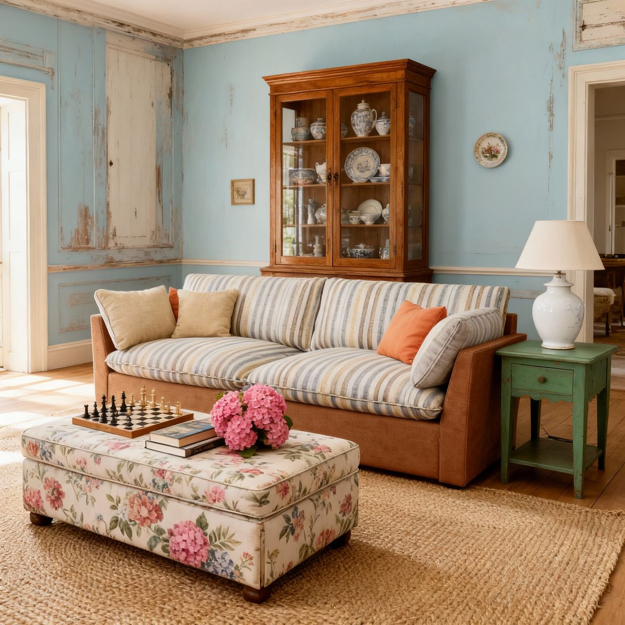 Cottonfy British Retro Check & Striped Sofa with Removable Covers Living and Home 220 CM Rustic Beach Plaid Cotton Blends 