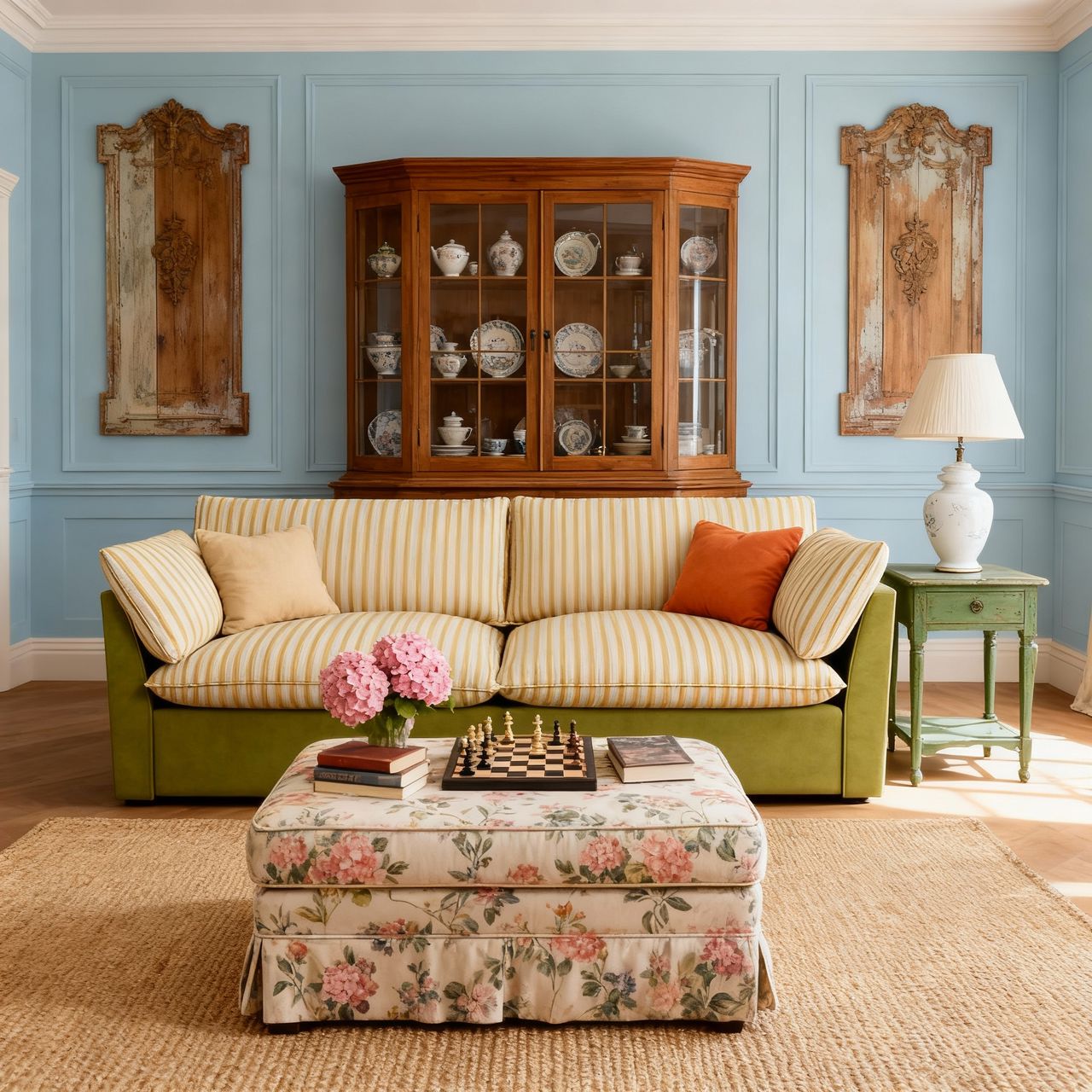 Cottonfy British Retro Check & Striped Sofa with Removable Covers Living and Home 220 CM Lime Stripe Freshness Cotton Blends 