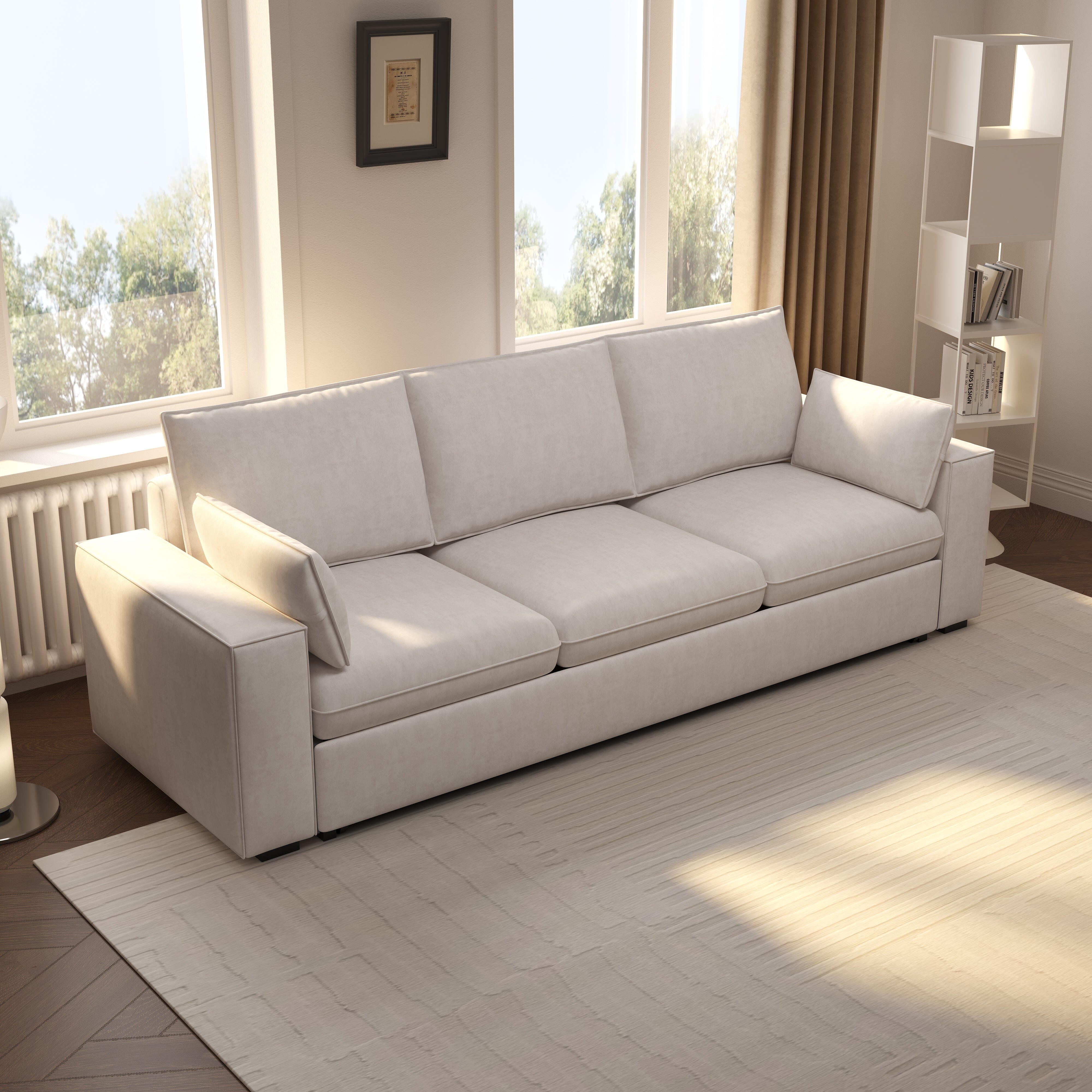Cottonfy Creamy Tofu Block Pullout Sofa Bed with Storage Cottonfy UK 