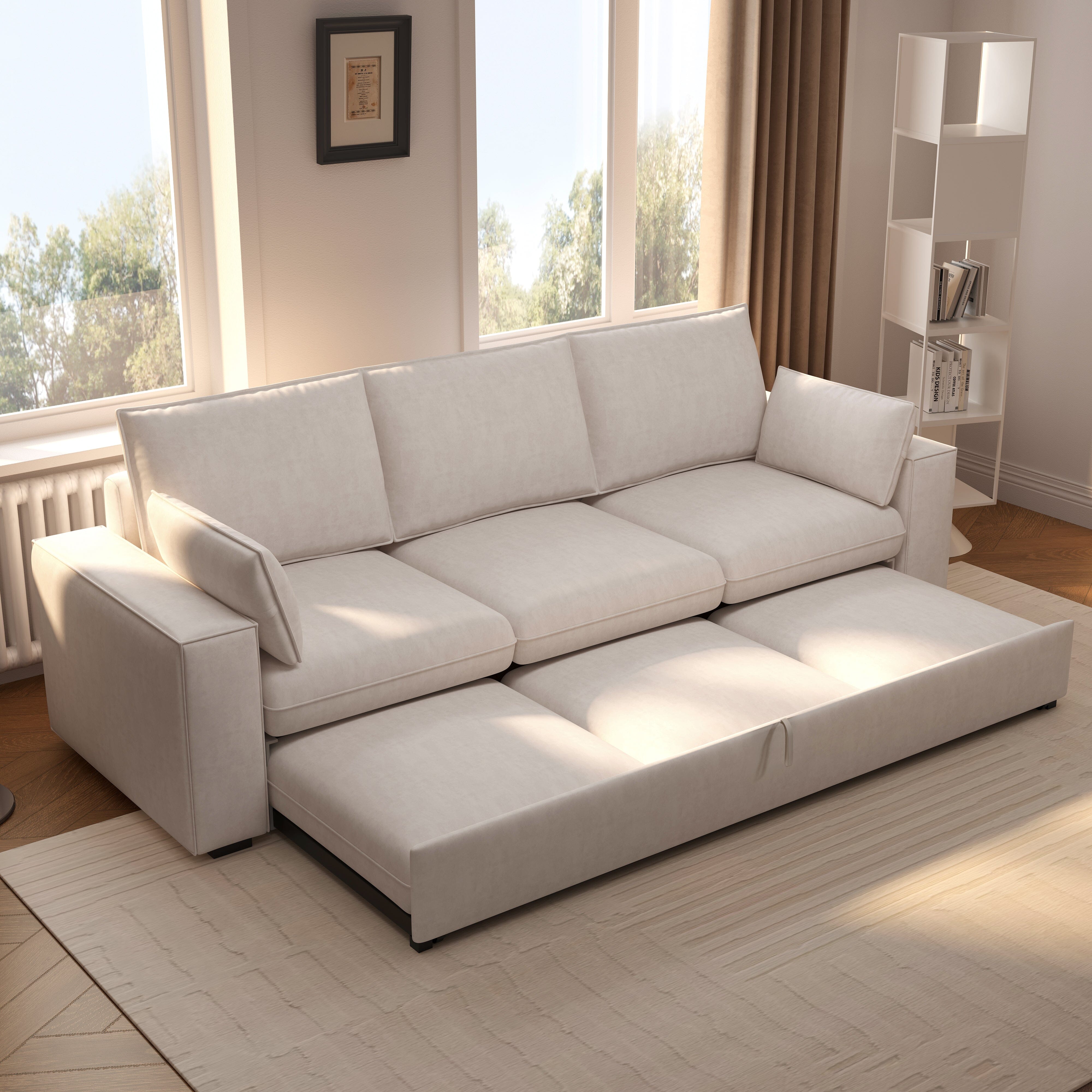 Cottonfy Creamy Tofu Block Pullout Sofa Bed with Storage Cottonfy UK 