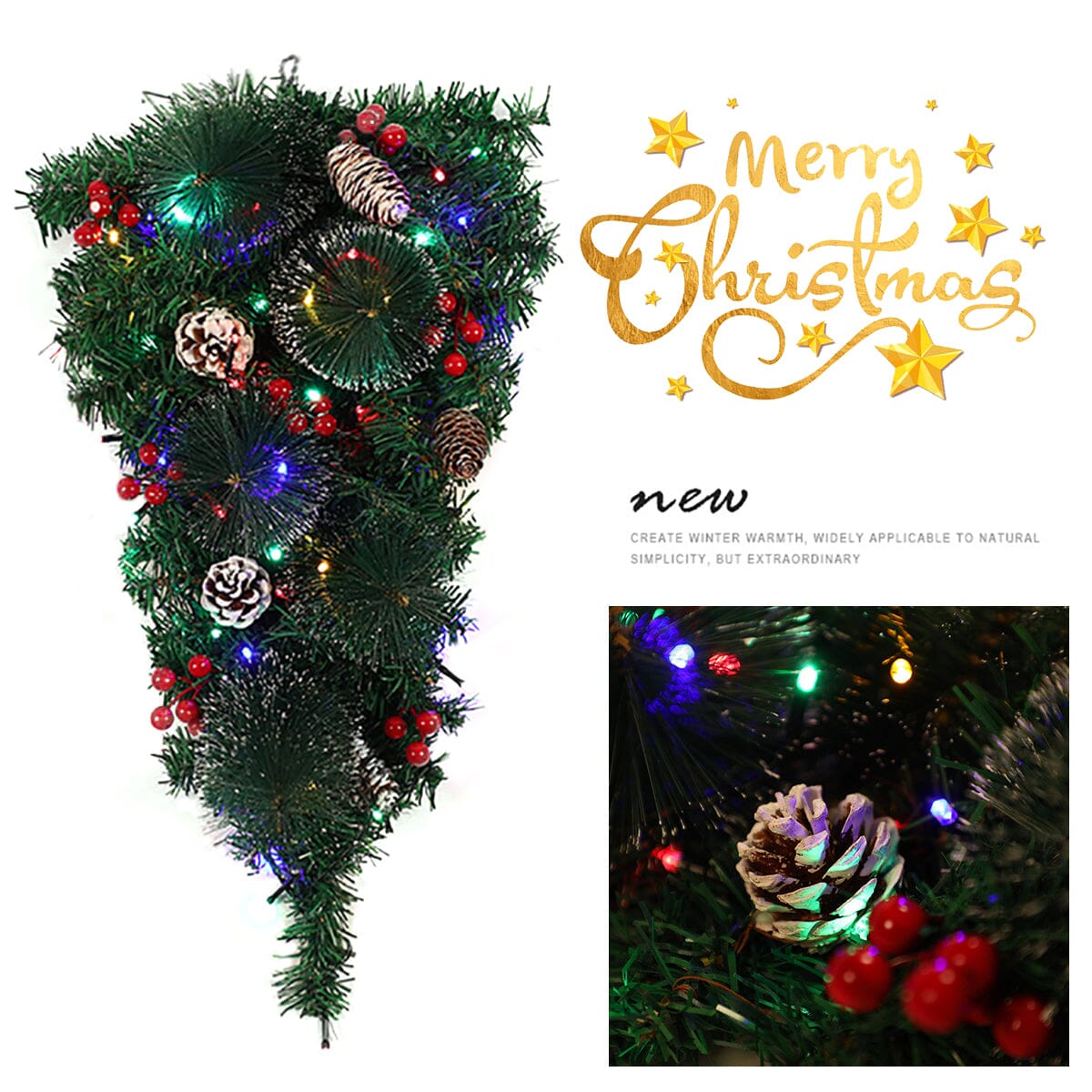 Christmas Wreath Vine 60cm with LED Hanging Tree (With Lights) Living and Home 