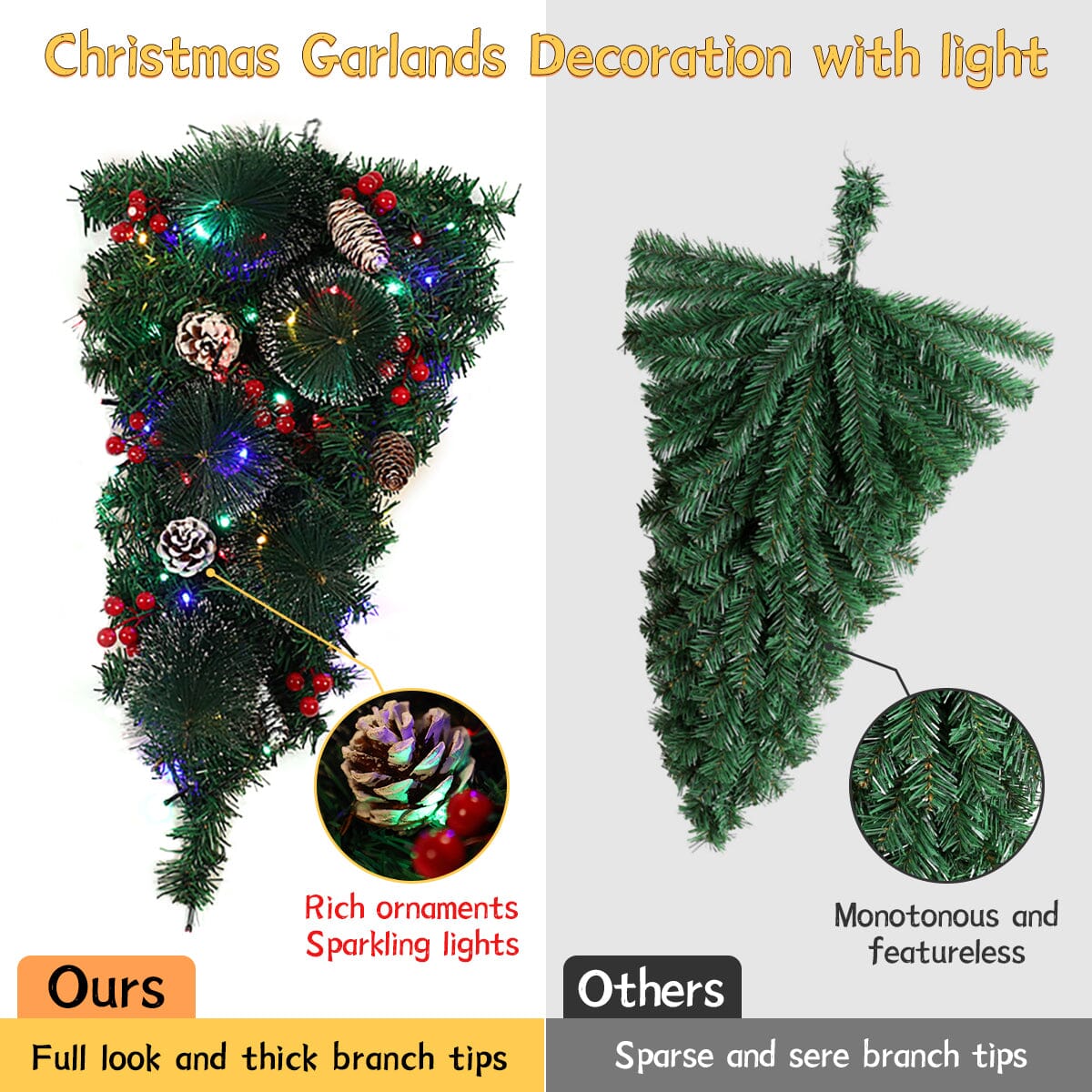 Christmas Wreath Vine 60cm with LED Hanging Tree (With Lights) Living and Home 