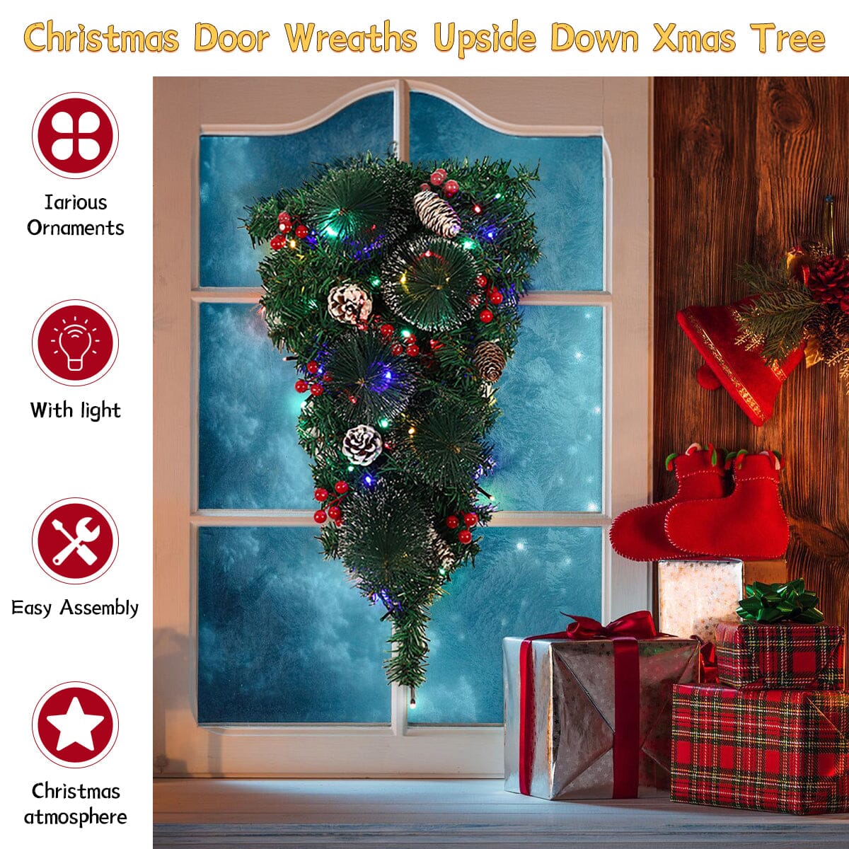 Christmas Wreath Vine 60cm with LED Hanging Tree (With Lights) Living and Home 