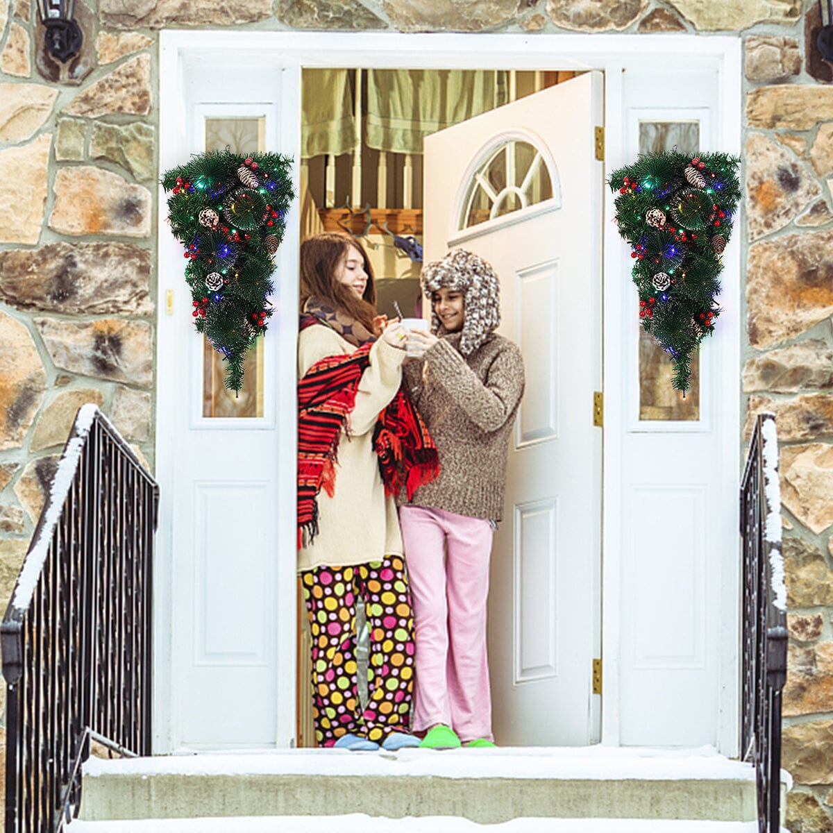 Christmas Wreath Vine 60cm with LED Hanging Tree (With Lights) Living and Home 