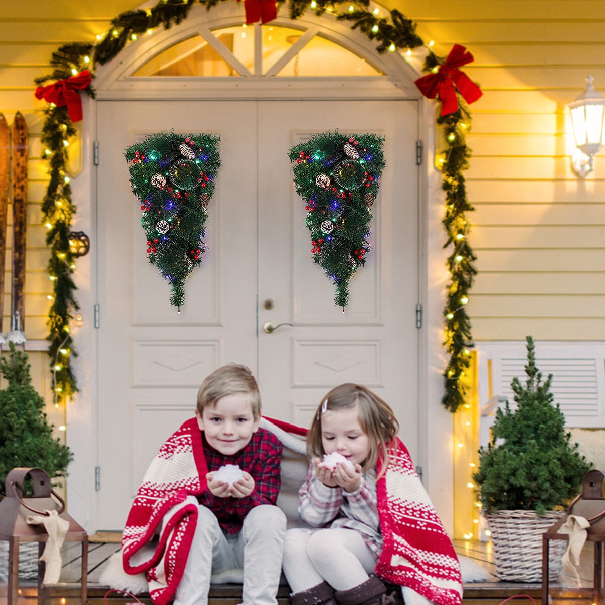 Christmas Wreath Vine 60cm with LED Hanging Tree (With Lights) Living and Home 