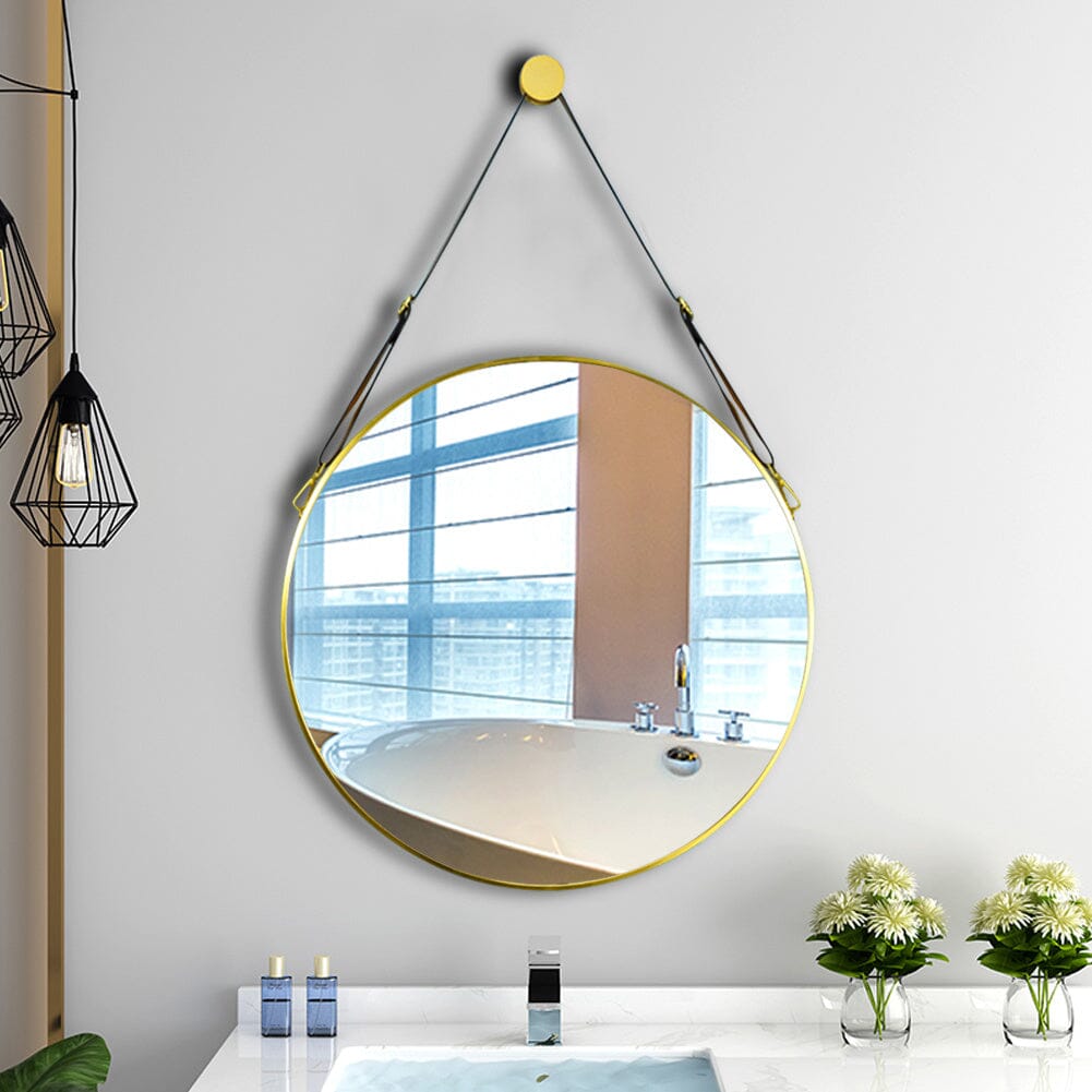 Scandinavian Minimalist Adjustable Round Hanging Mirror – 40cm Gold Finish Living and Home 