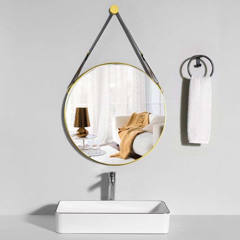 Scandinavian Minimalist Adjustable Round Hanging Mirror – 40cm Gold Finish Living and Home 