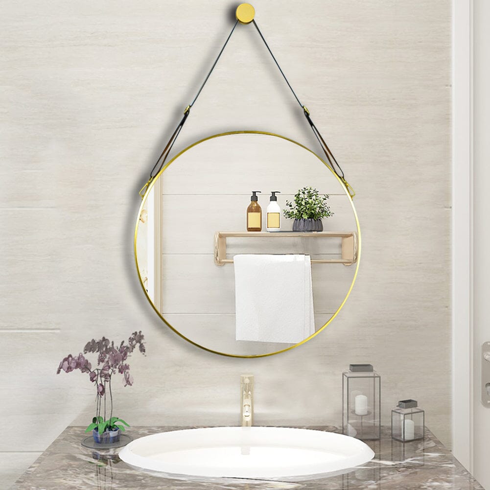 Scandinavian Minimalist Adjustable Round Hanging Mirror – 40cm Gold Finish Living and Home 