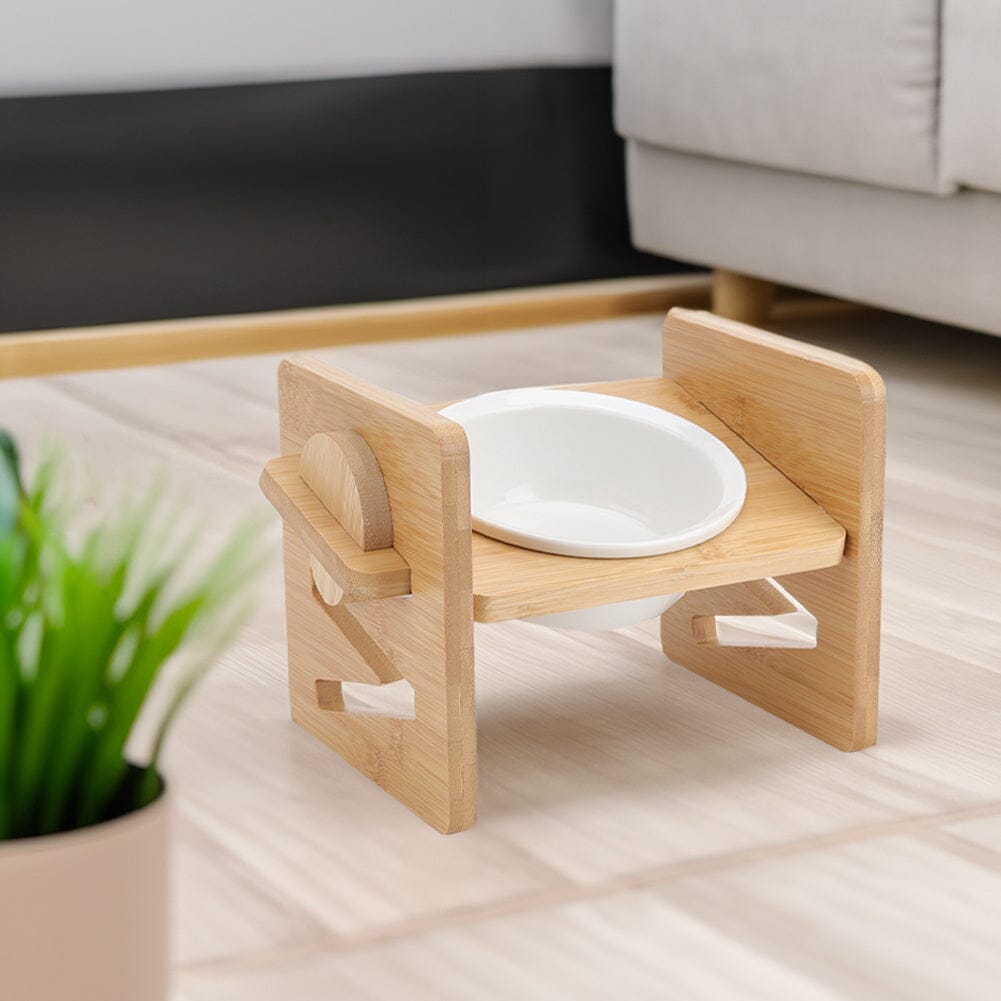 Adjustable Bamboo Single Ceramic Bowl Pet feeder Living and Home 