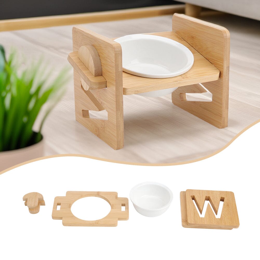 Adjustable Bamboo Single Ceramic Bowl Pet feeder Living and Home 
