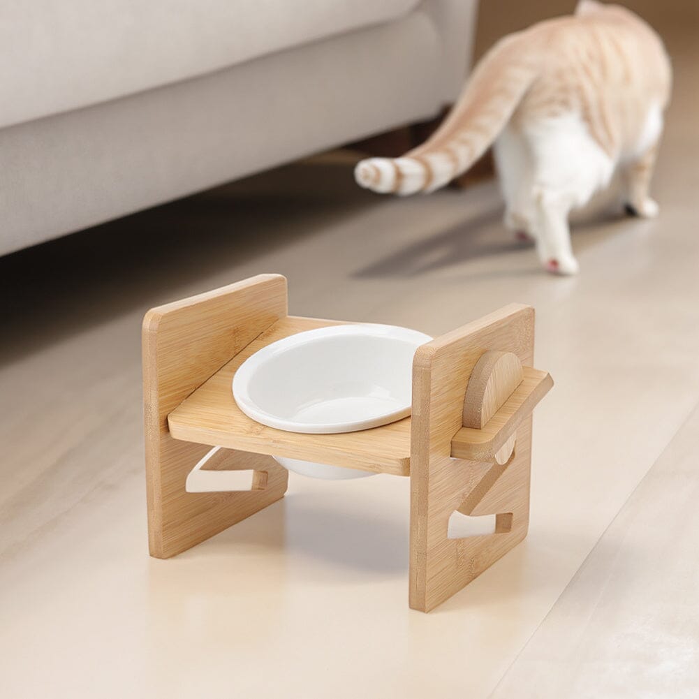 Adjustable Bamboo Single Ceramic Bowl Pet feeder Living and Home 
