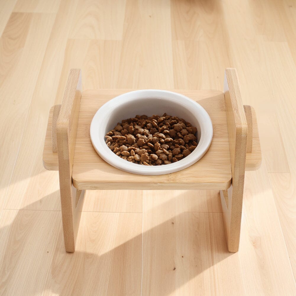 Adjustable Bamboo Single Ceramic Bowl Pet feeder Living and Home 