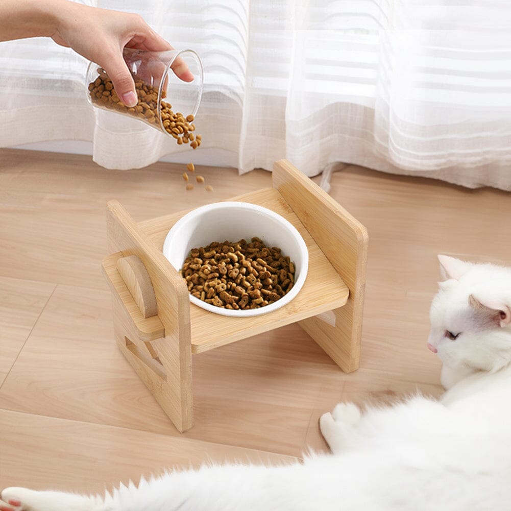 Adjustable Bamboo Single Ceramic Bowl Pet feeder Living and Home 
