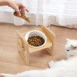 Adjustable Bamboo Single Ceramic Bowl Pet feeder Living and Home 