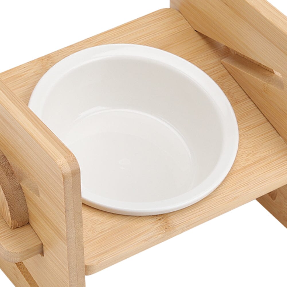 Adjustable Bamboo Single Ceramic Bowl Pet feeder Living and Home 