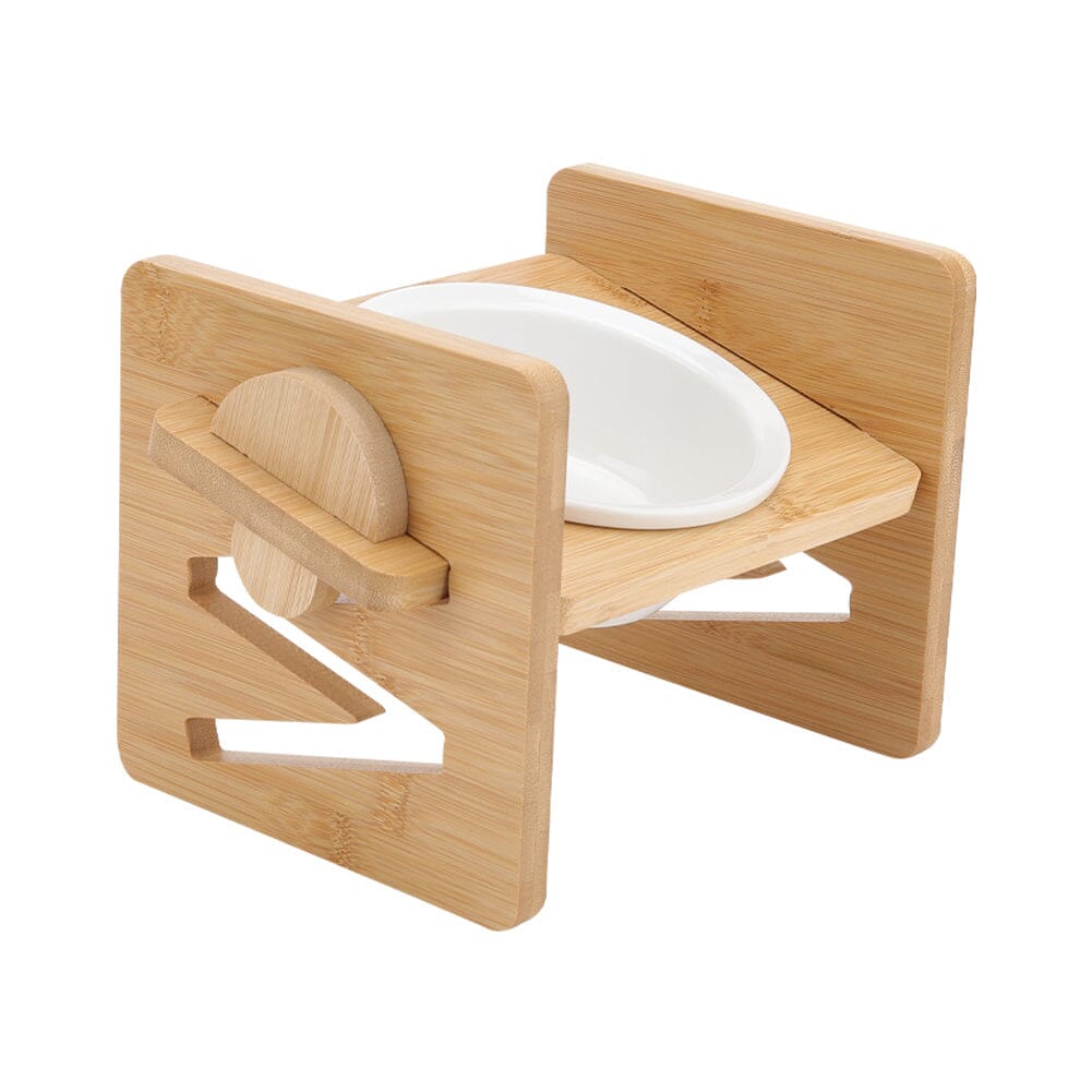 Adjustable Bamboo Single Ceramic Bowl Pet feeder Living and Home 