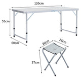 Portable Aluminium Folding Picnic Table with 4 Stools Garden Dining Sets Living and Home 