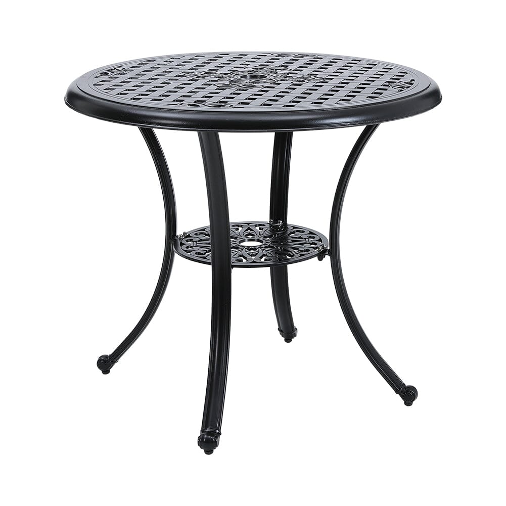 Black Cast Aluminum Round Patio Dining Table with Umbrella Hole Garden Dining Tables Living and Home 