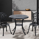 Black Cast Aluminum Round Patio Dining Table with Umbrella Hole Garden Dining Tables Living and Home 