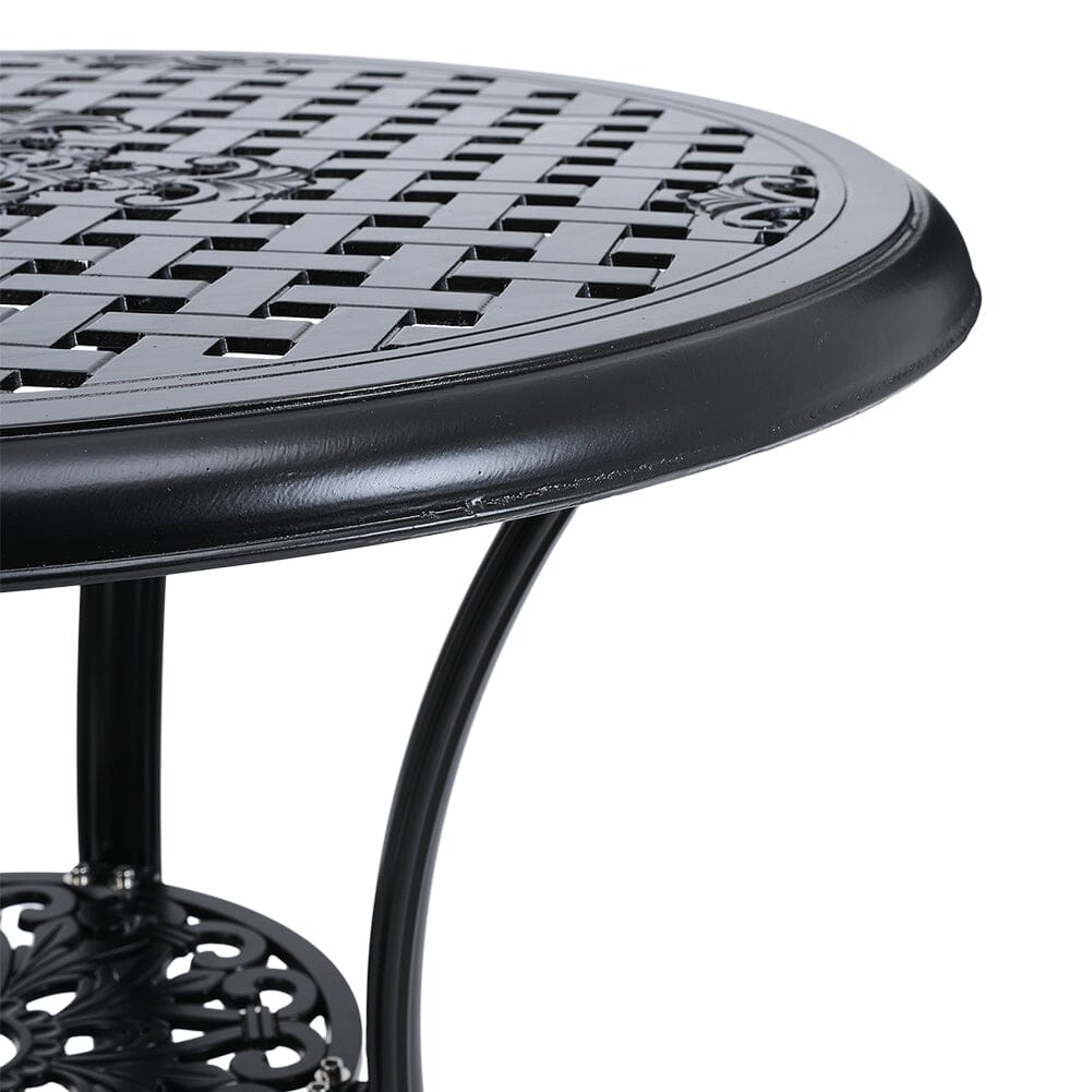 Black Cast Aluminum Round Patio Dining Table with Umbrella Hole