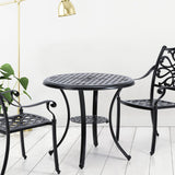 Black Cast Aluminum Round Patio Dining Table with Umbrella Hole Garden Dining Tables Living and Home 