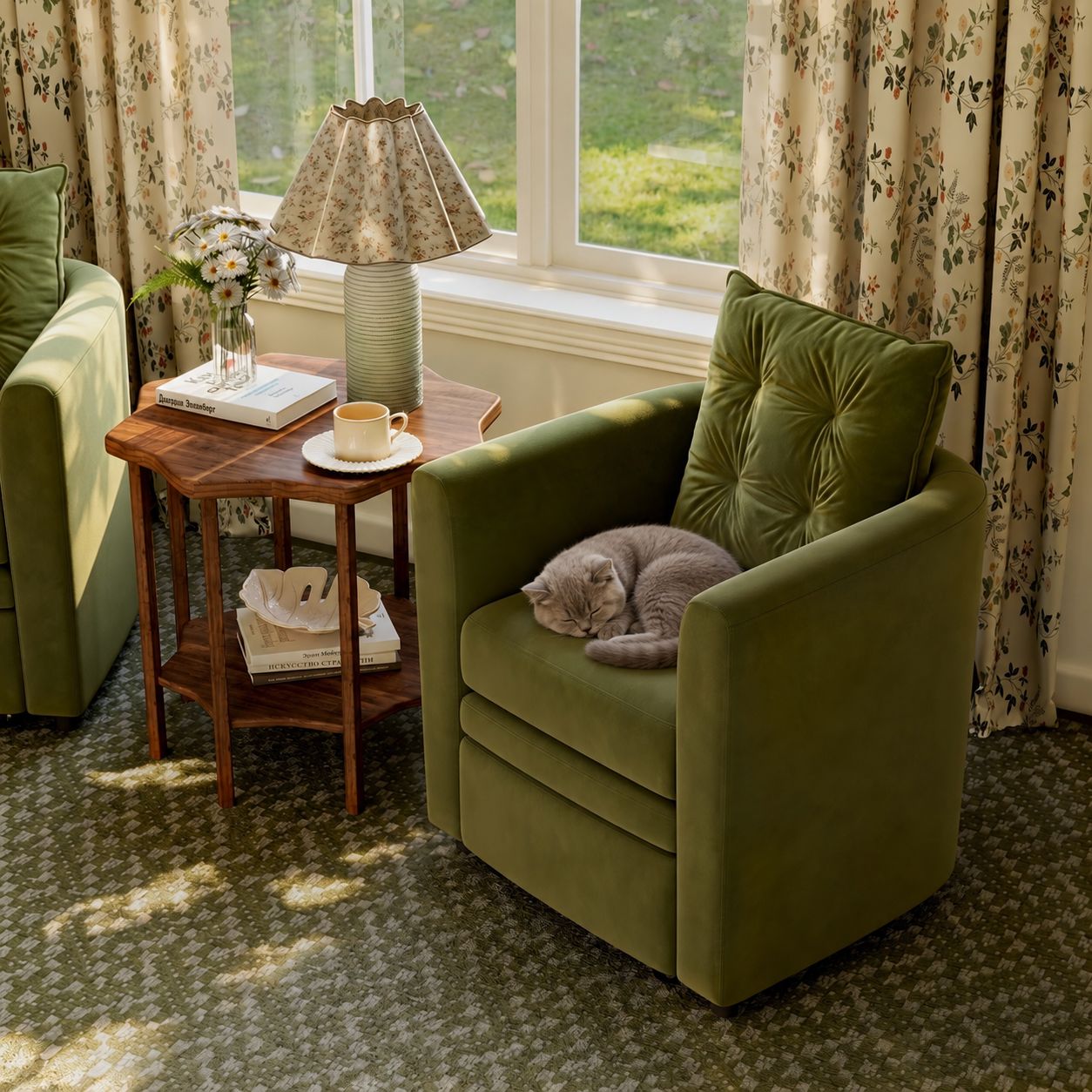 Cottonfy Green Velvet Armchair with Hidden Storage Footstool Cottonfy UK 1 Unit 
