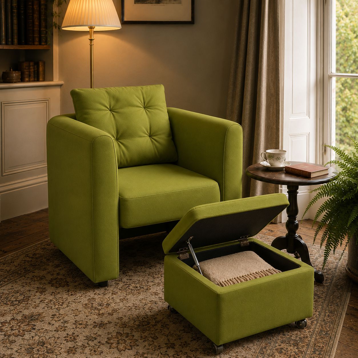 Cottonfy Plush Velvet Snuggler Chair with Hidden Storage Footstool Cottonfy UK 