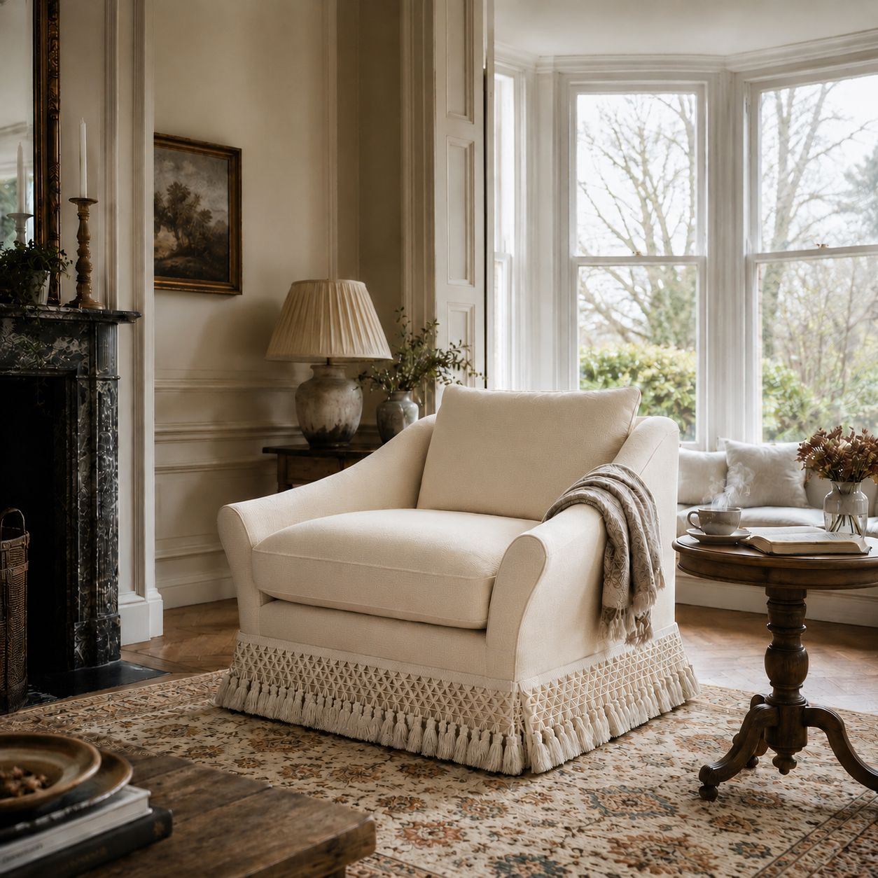 Cottonfy Slipcover Linen Armchair with Fringe Cottonfy UK 