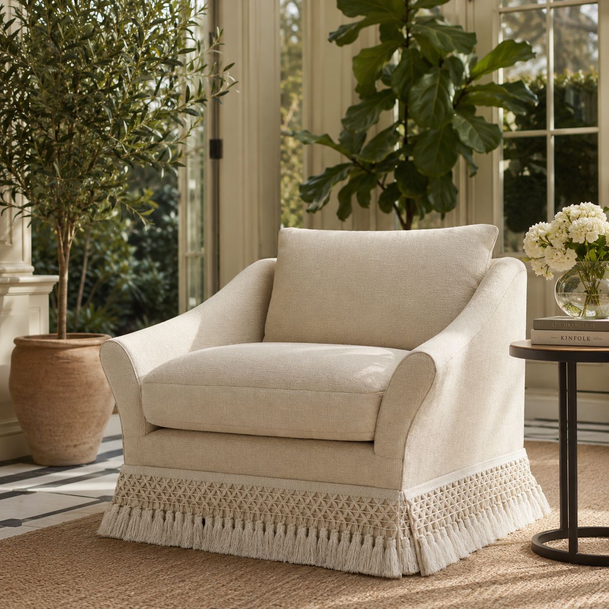 Cottonfy Slipcover Linen Armchair with Fringe Cottonfy UK 