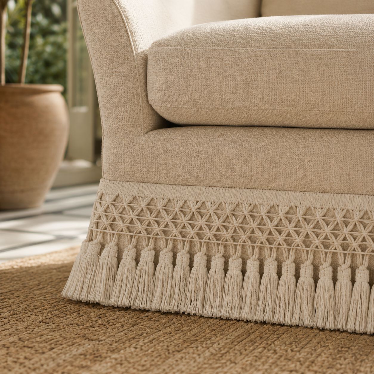Cottonfy Slipcover Linen Armchair with Fringe Cottonfy UK 
