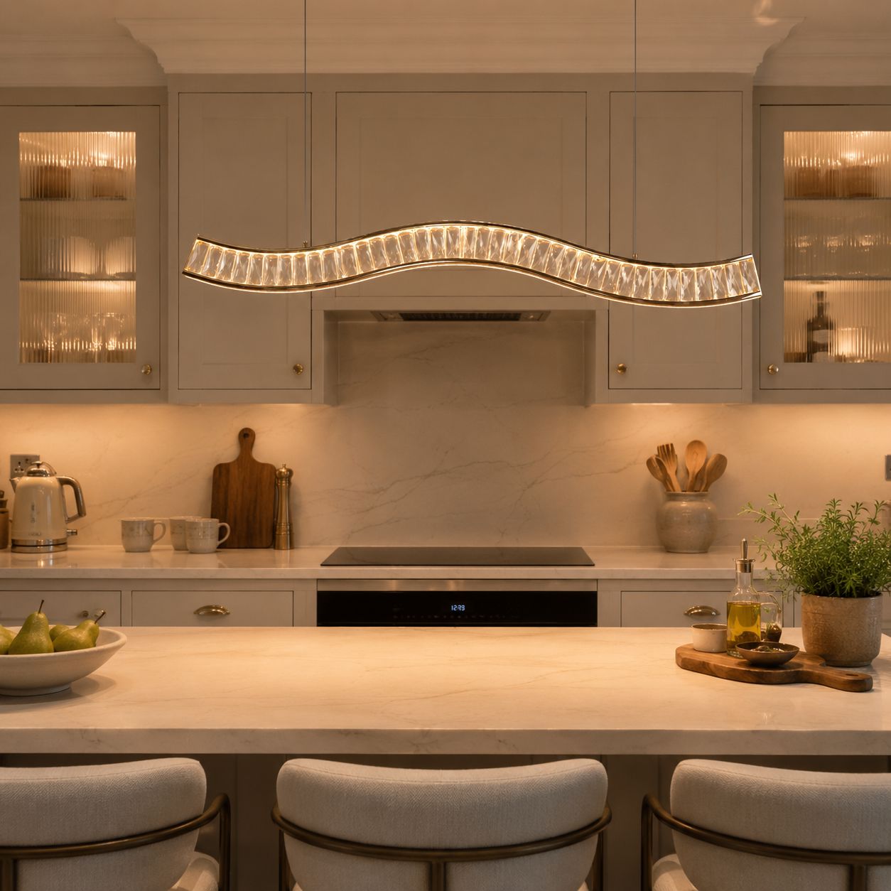 Lightsin Gold Crystal Wave LED Pendant Light Modern Chandelier for Contemporary Interiors Lightsin UK 