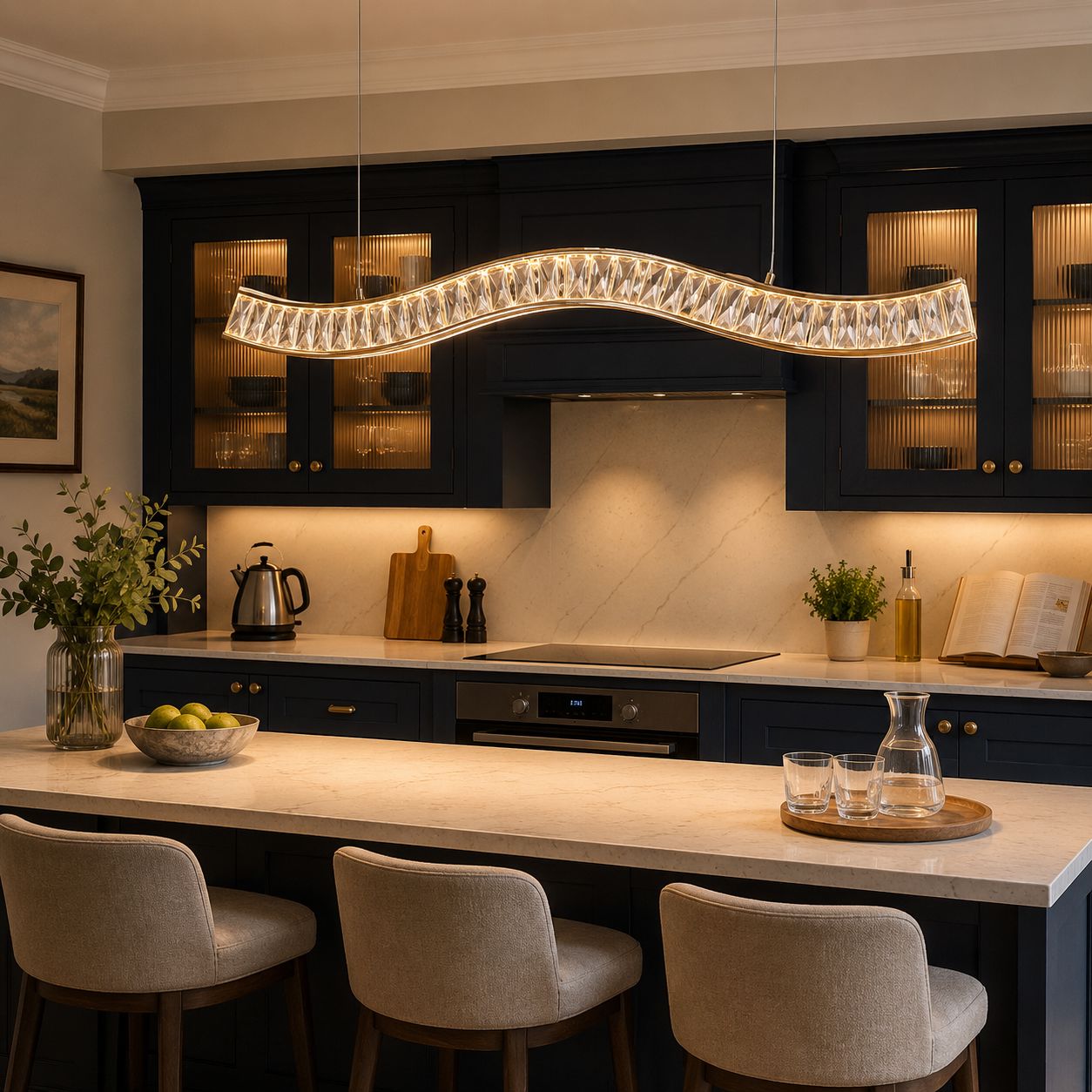 Lightsin Gold Crystal Wave LED Pendant Light Modern Chandelier for Contemporary Interiors Lightsin UK In Stock 