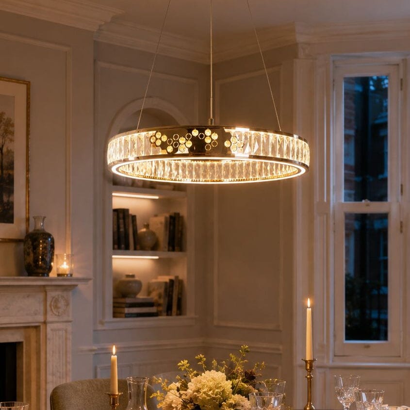 Lightsin Golden Crystal Dual-Ring LED Pendant Light in Modern Aluminum Design Lightsin UK 