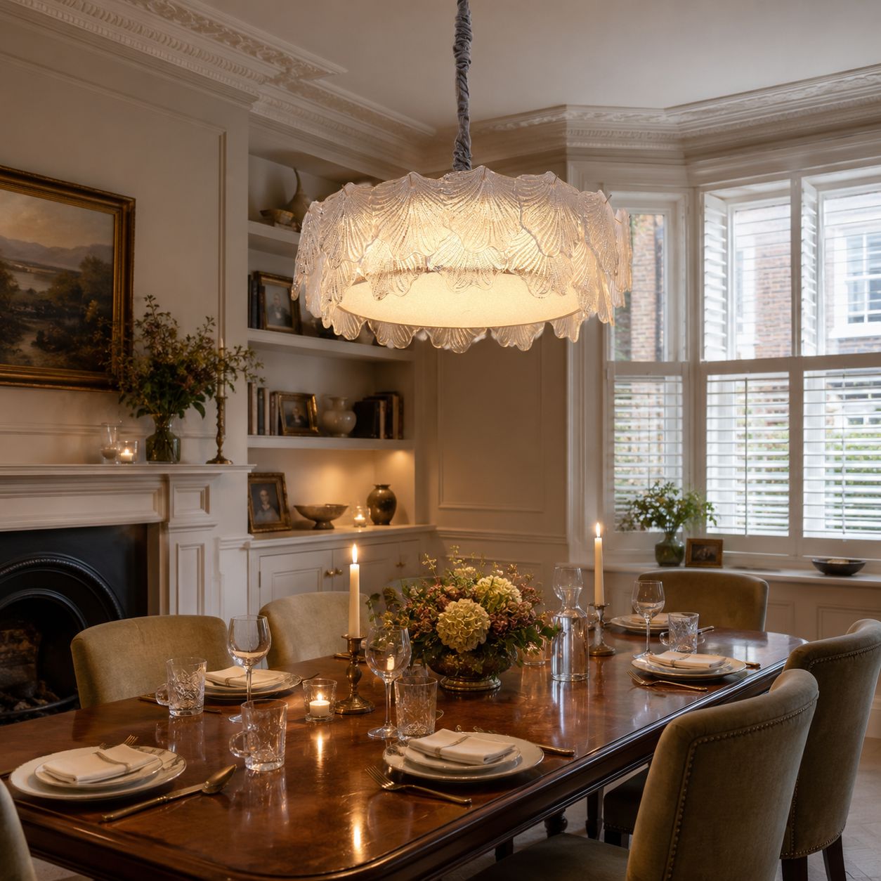 Lightsin Modern Vintage Leaf Glass Pendant Light with Metal Frame for Living Room Lightsin UK S In Stock 