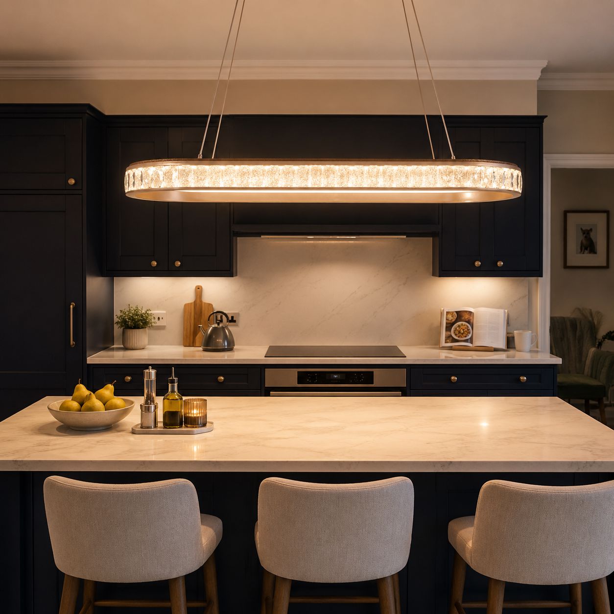Lightsin Elegant Champagne Gold Oval Pendant Light with Crystal Accents Lightsin UK In Stock 