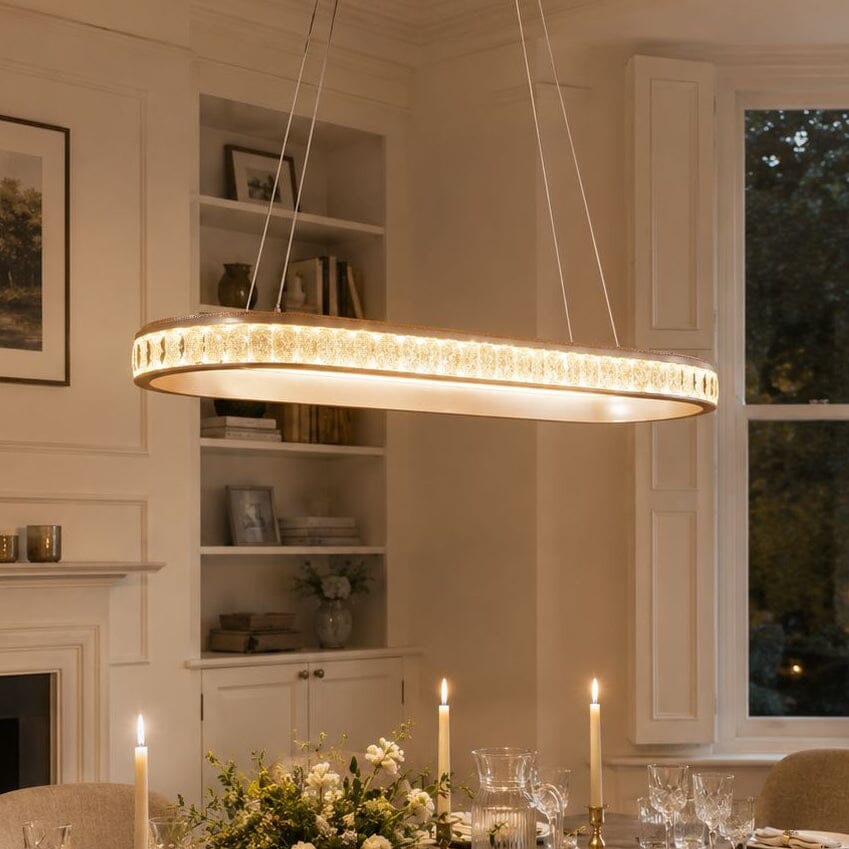 Lightsin Elegant Champagne Gold Oval Pendant Light with Crystal Accents Lightsin UK 