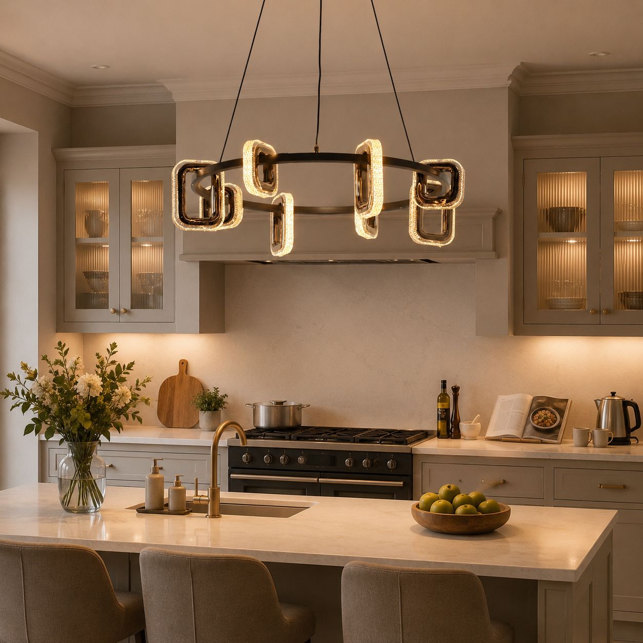 Lightsin Gold Geometric LED Pendant Light with Acrylic Accents Modern Crystal Chandelier Lightsin UK 