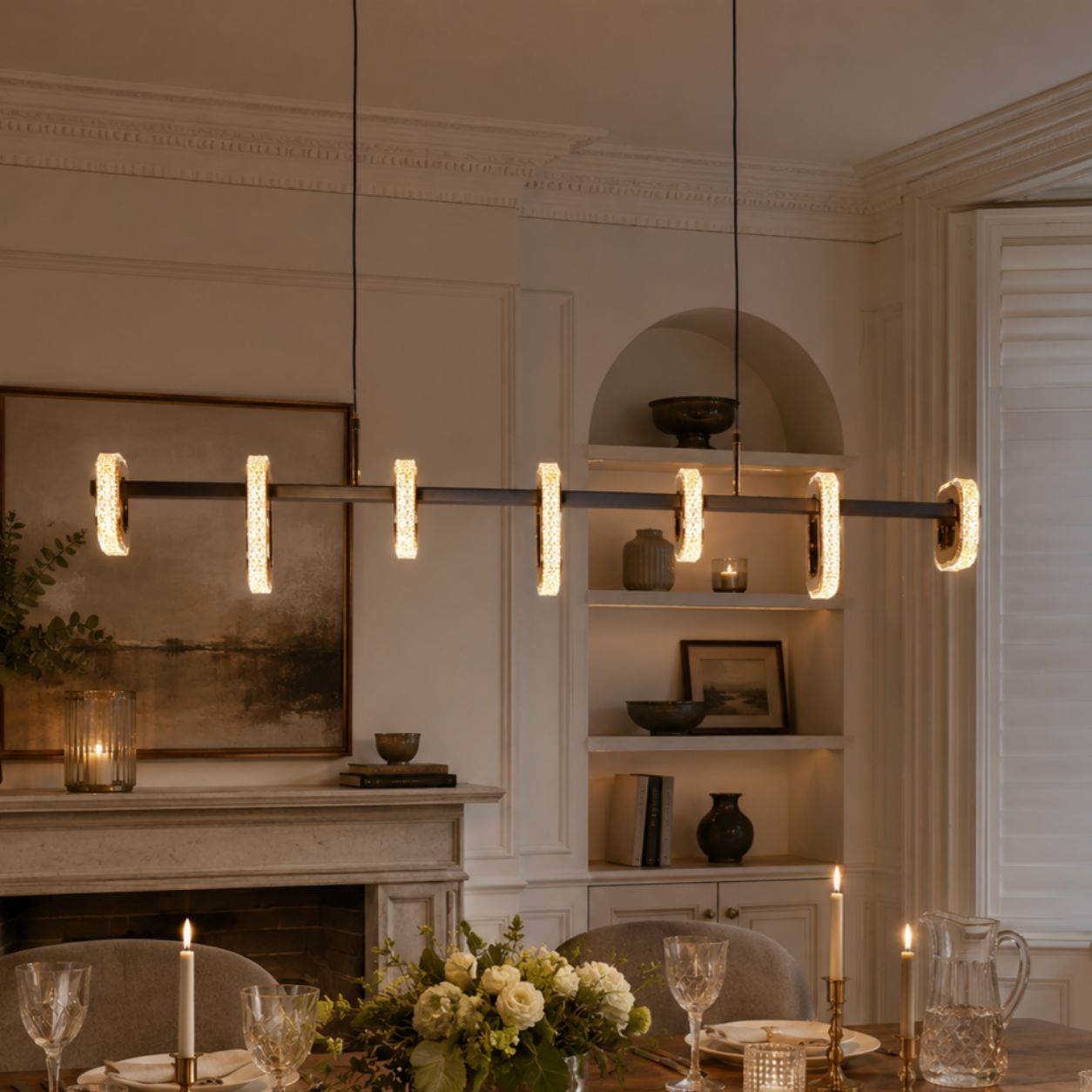 Lightsin Gold Linear LED Pendant Light with Acrylic Shades Metal Ceiling Lighting Lightsin UK 