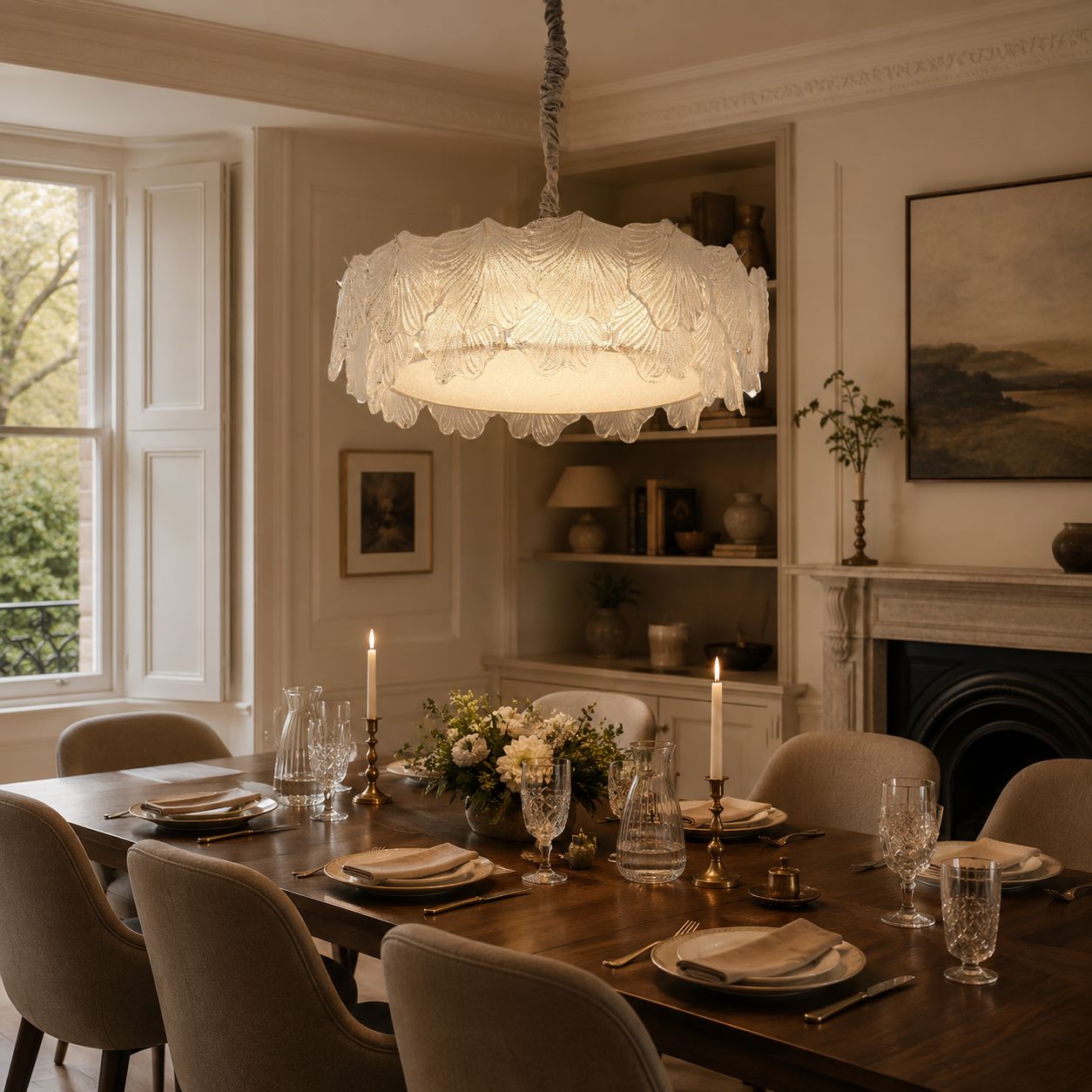 Lightsin Modern Vintage Leaf Glass Pendant Light with Metal Frame for Living Room Lightsin UK 
