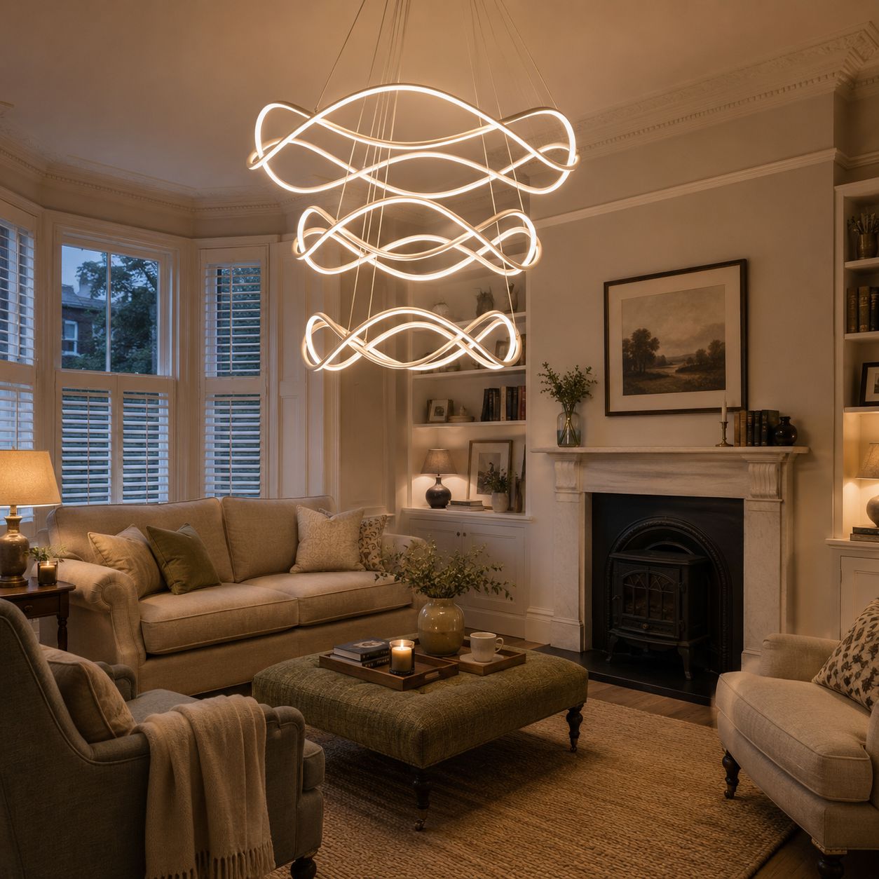 Lightsin Modern Rose Red LED Pendant Light Spiral Design with Adjustable Cables Lightsin UK 