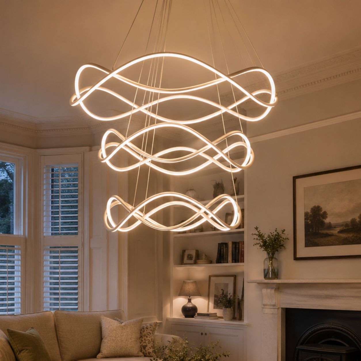 Lightsin Modern Rose Red LED Pendant Light Spiral Design with Adjustable Cables Lightsin UK M 