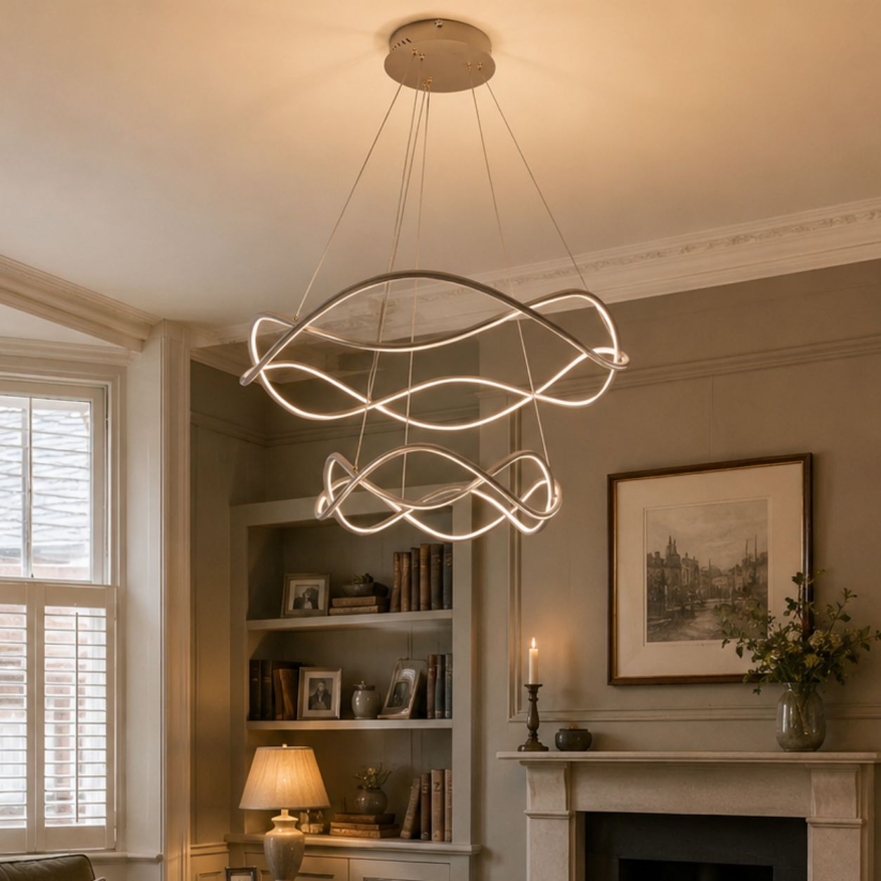 Lightsin Modern Rose Red LED Pendant Light Spiral Design with Adjustable Cables Lightsin UK S 