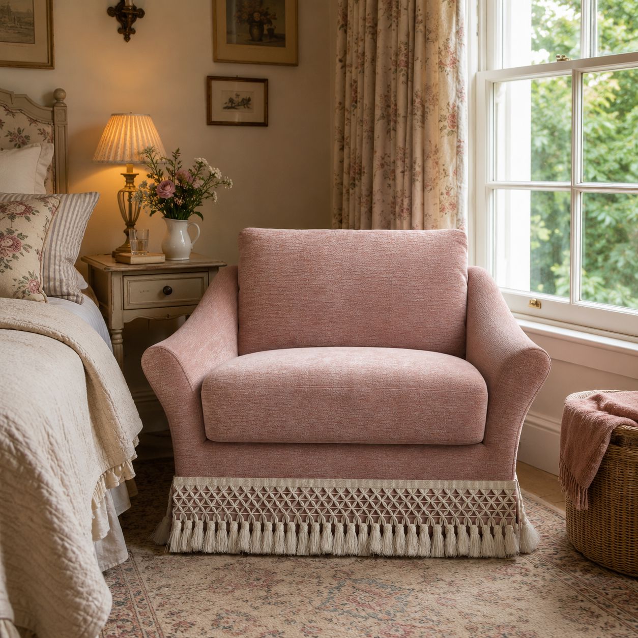 Cottonfy Slipcover Linen Armchair with Fringe Cottonfy UK 
