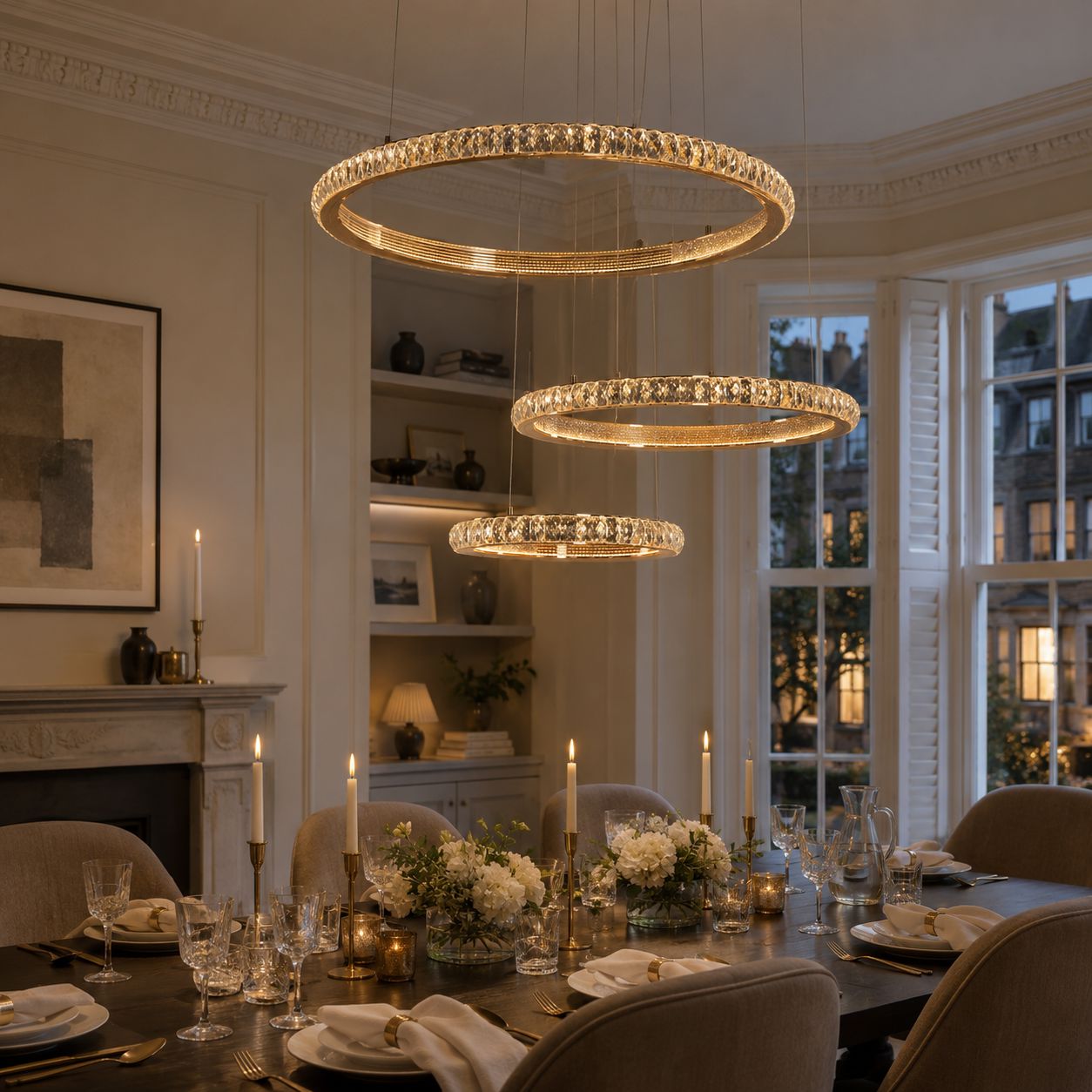 Lightsin Modern Crystal LED Triple-Ring Pendant Chandelier Lightsin UK In Stock 