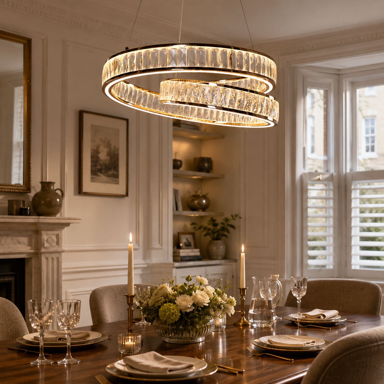 Lightsin Elegant Gold Crystal Swirl Pendant Light Luxury Crystal Chandelier for Living Room Lightsin UK In Stock 